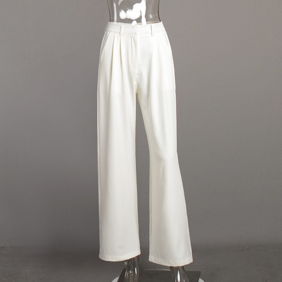 Pure White Trousers for Women Autumn Winter High Waist Wide Leg Pants Office All Matching Casual Trousers