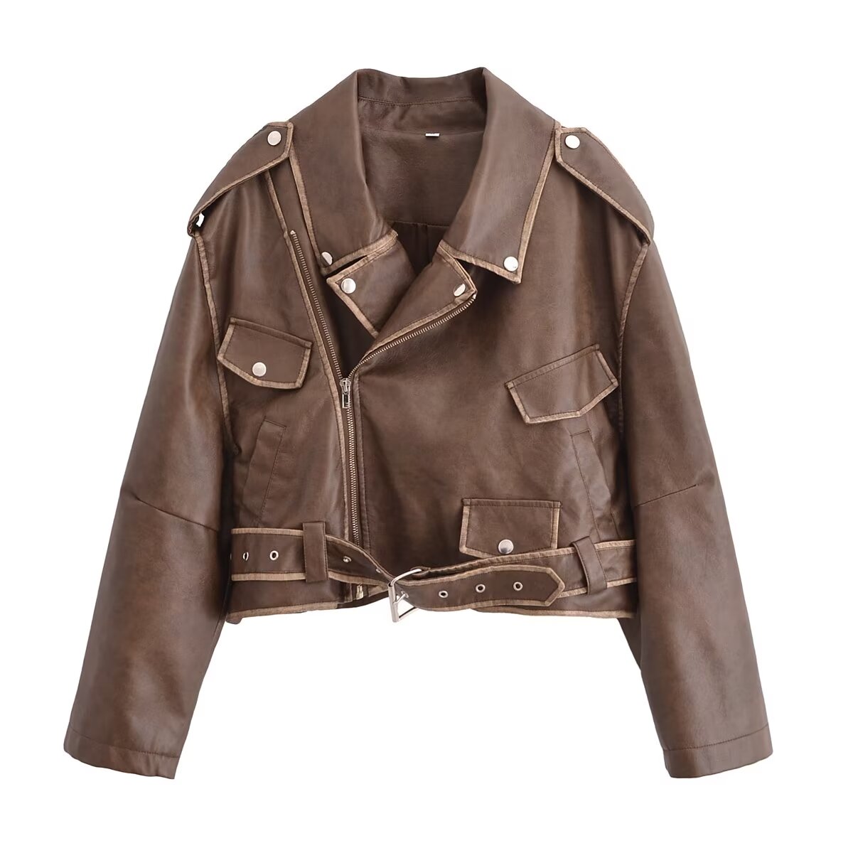 Women Clothing Autumn Winter Street Faux Leather Motorcycle Jacket