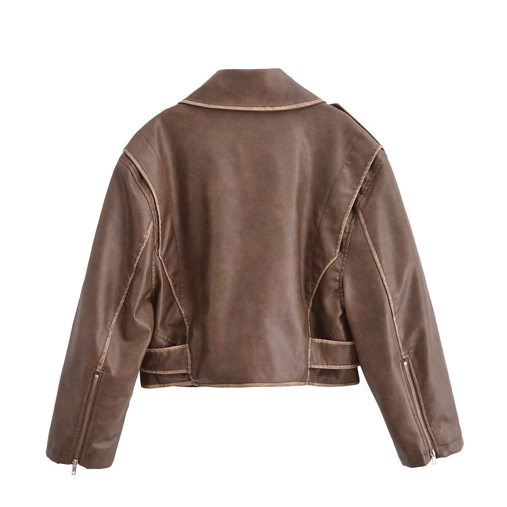 Women Clothing Autumn Winter Street Faux Leather Motorcycle Jacket