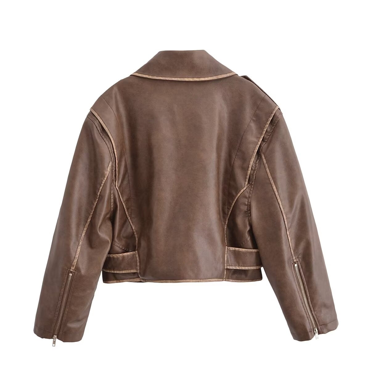 Women Clothing Autumn Winter Street Faux Leather Motorcycle Jacket