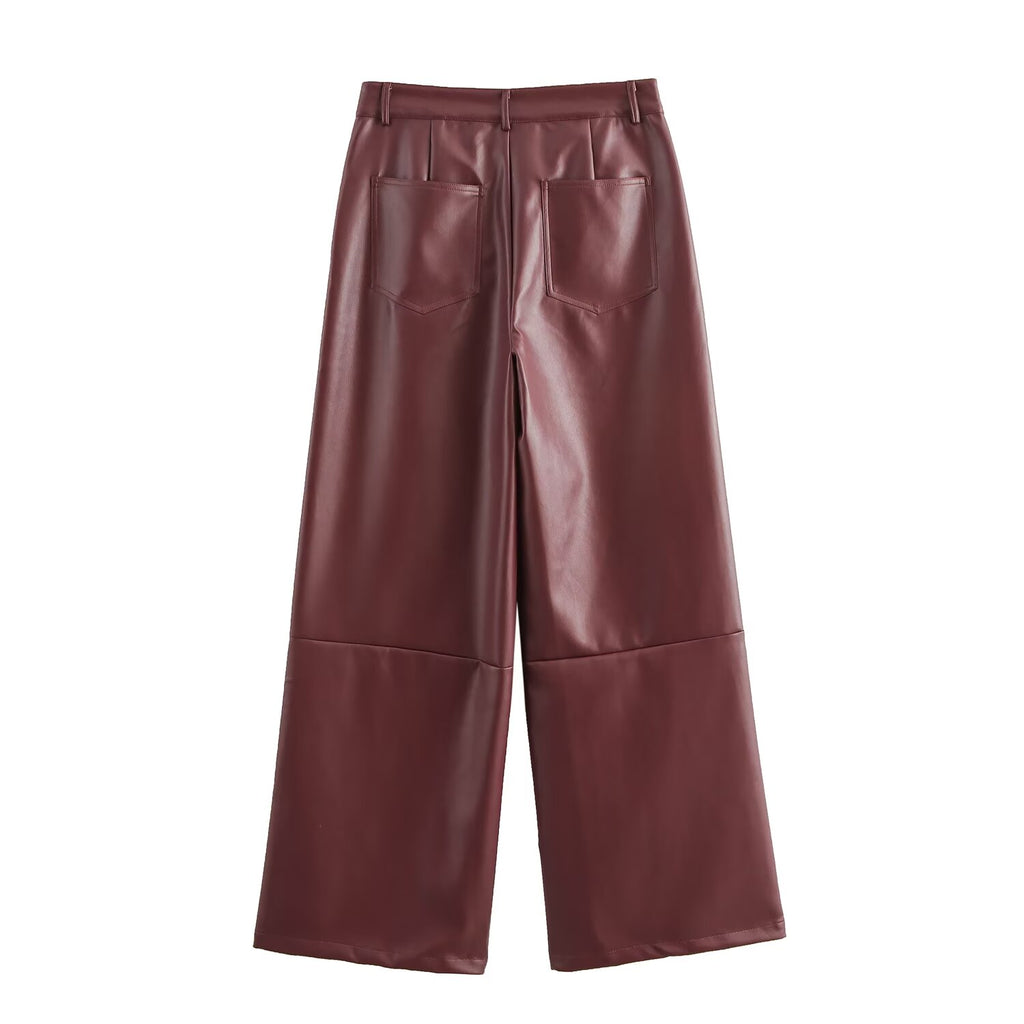 High Waist Wide Leg Faux Leather Pants Women Autumn Winter Soft Simulation Loose Casual Trousers Slimming Straight Pants