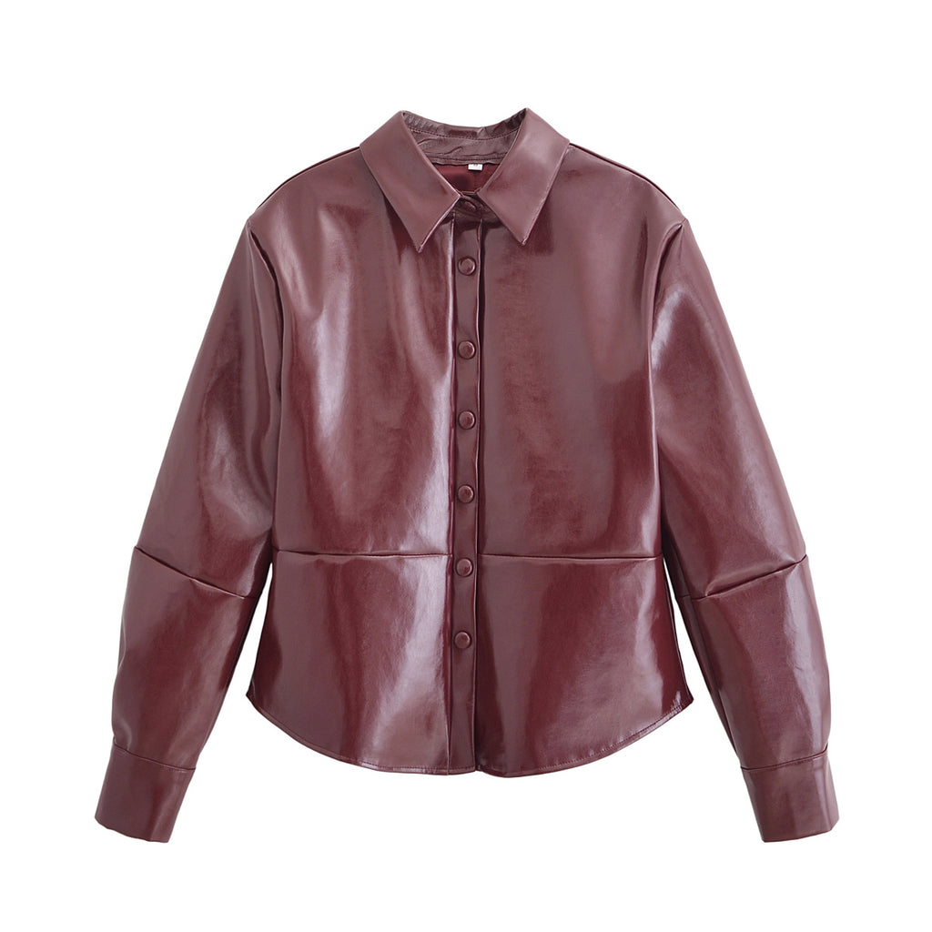 Glossy Short Jacket Skirt Sets Fall Street Locomotive Leather Coat