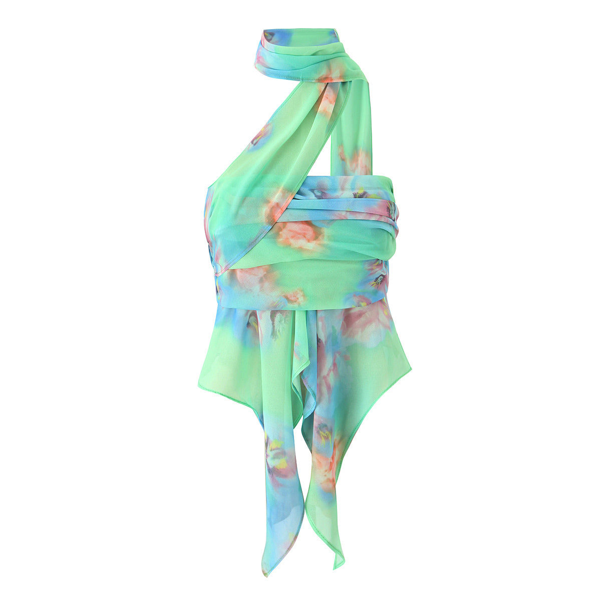 Women Clothing Dreamy Green Irregular Asymmetric Halter Off the Shoulder Camisole Top Skirt