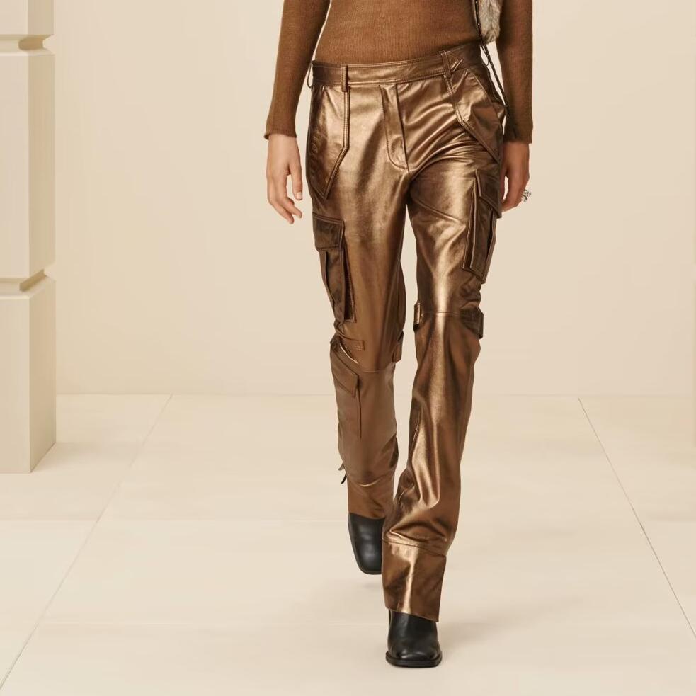 Women Clothing Autumn Winter Street Casual Pants Tooling Leather Harem Pants