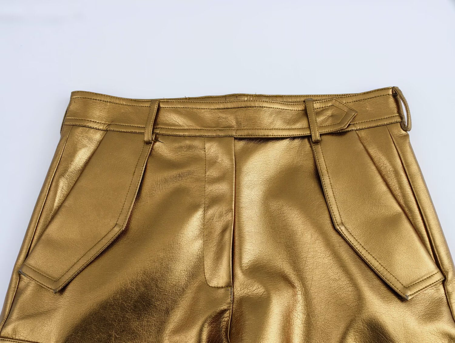 Women Clothing Autumn Winter Street Casual Pants Tooling Leather Harem Pants