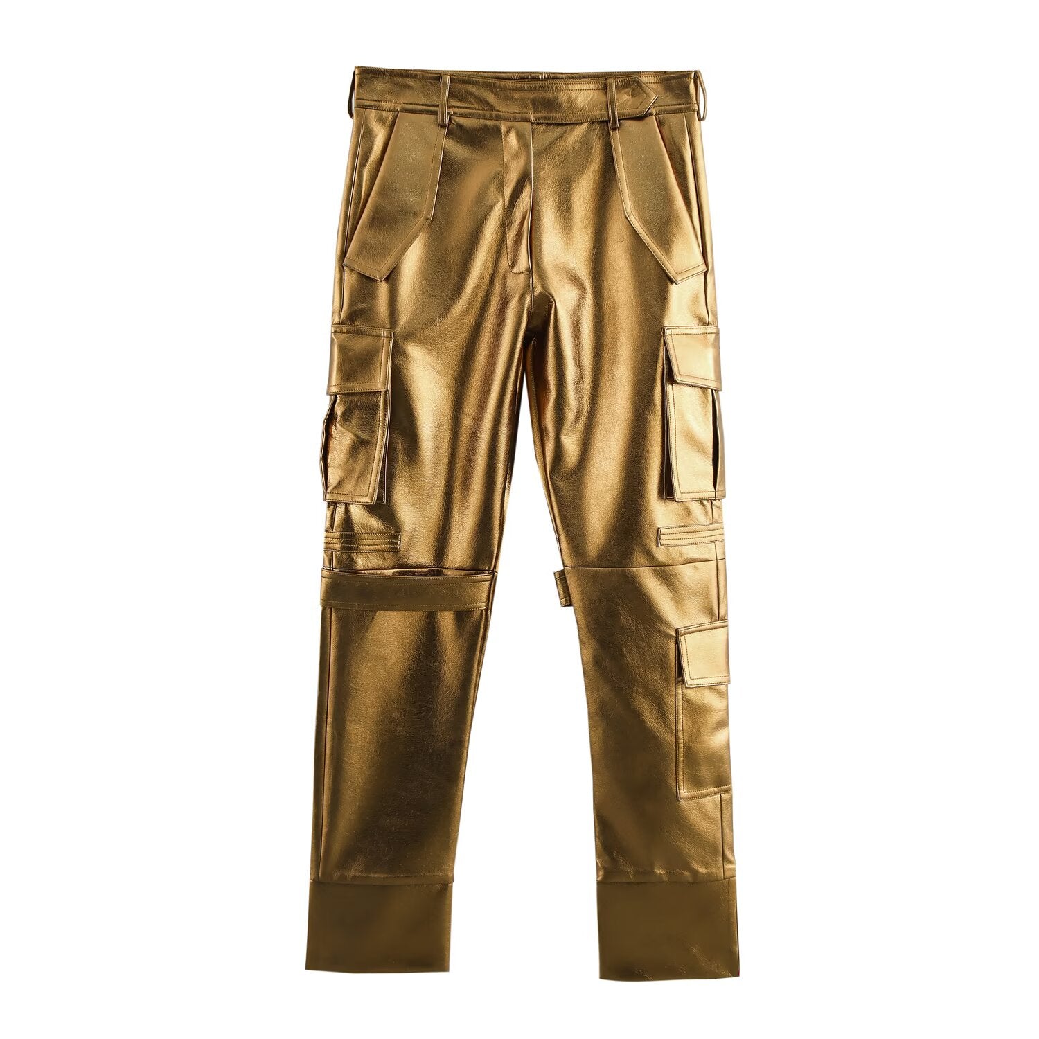 Women Clothing Autumn Winter Street Casual Pants Tooling Leather Harem Pants