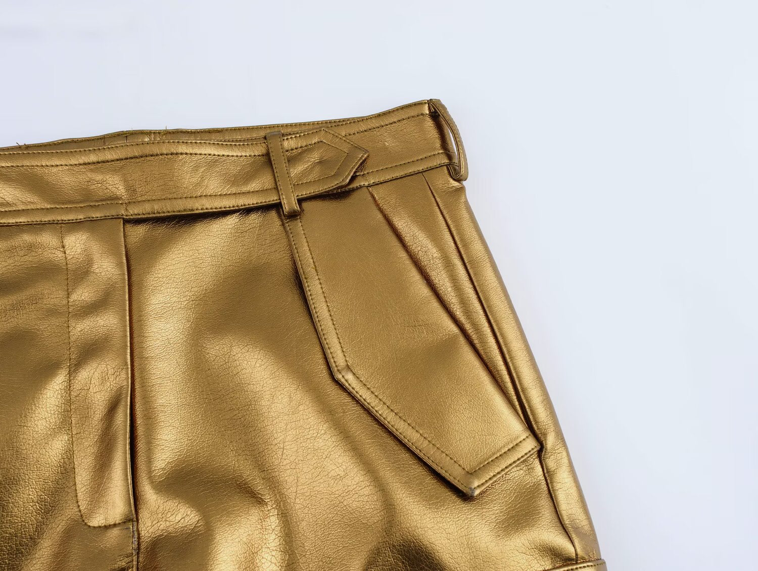 Women Clothing Autumn Winter Street Casual Pants Tooling Leather Harem Pants