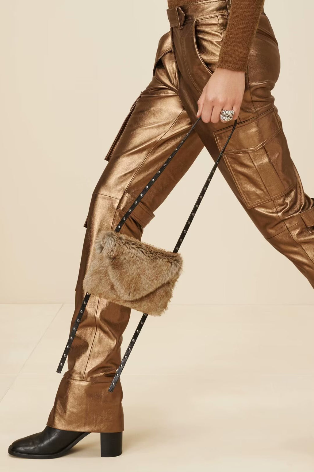 Women Clothing Autumn Winter Street Casual Pants Tooling Leather Harem Pants