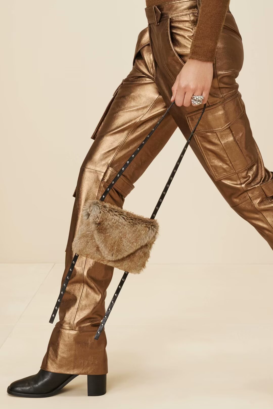 Women Clothing Autumn Winter Street Casual Pants Tooling Leather Harem Pants