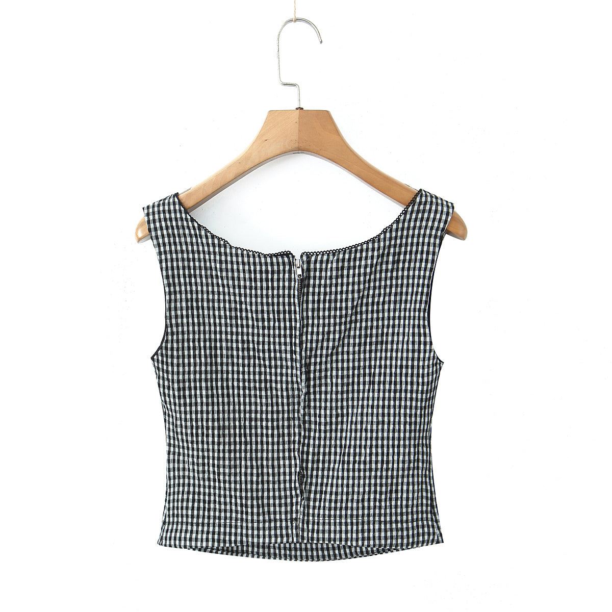 Sexy V neck Flanging Sleeveless Short Vest High Waist Irregular Asymmetric Mid Length Skirt Plaid