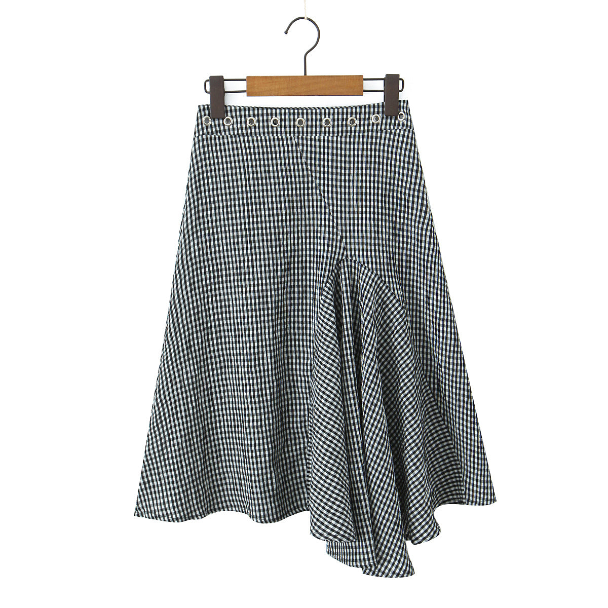Sexy V neck Flanging Sleeveless Short Vest High Waist Irregular Asymmetric Mid Length Skirt Plaid