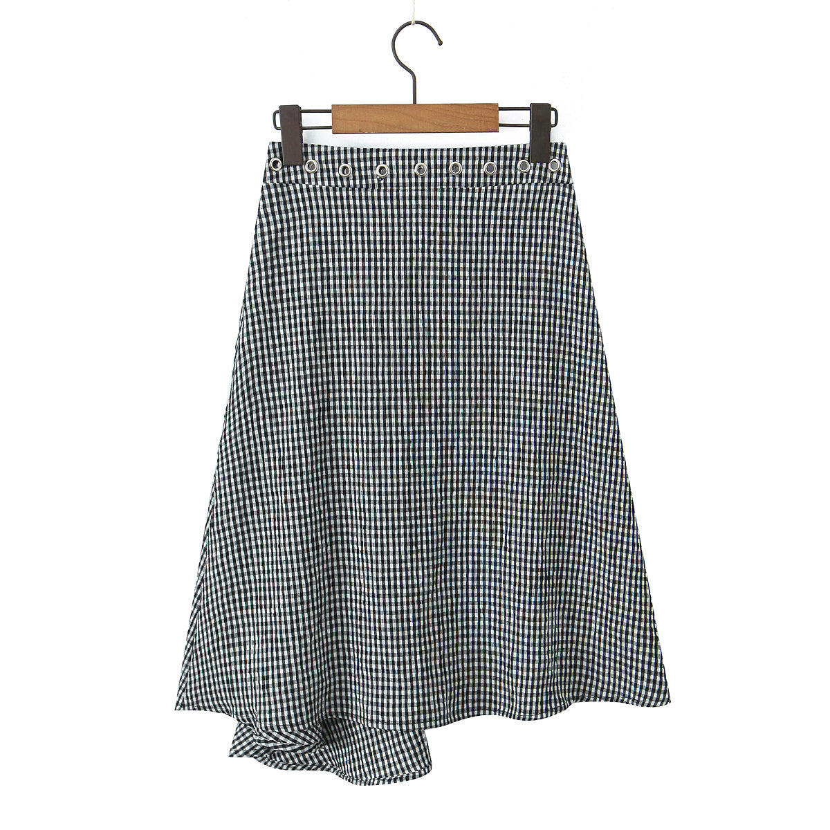 Sexy V neck Flanging Sleeveless Short Vest High Waist Irregular Asymmetric Mid Length Skirt Plaid
