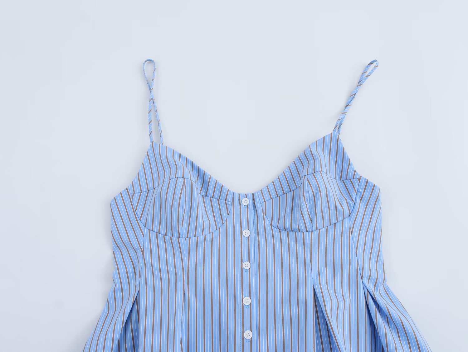 Summer French Sweet Spicy Small Pleated Poplin Striped Spaghetti Straps Top