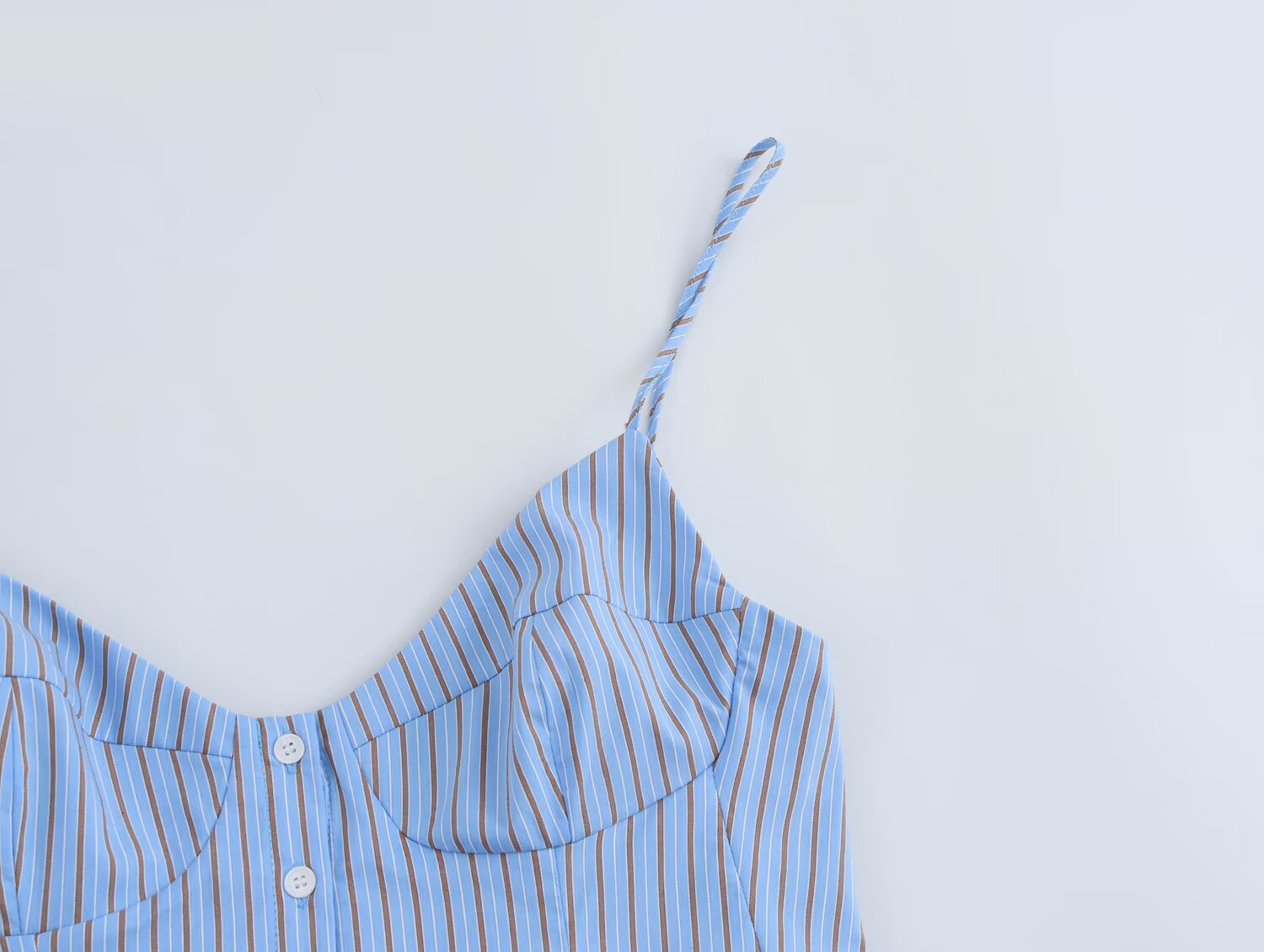 Summer French Sweet Spicy Small Pleated Poplin Striped Spaghetti Straps Top