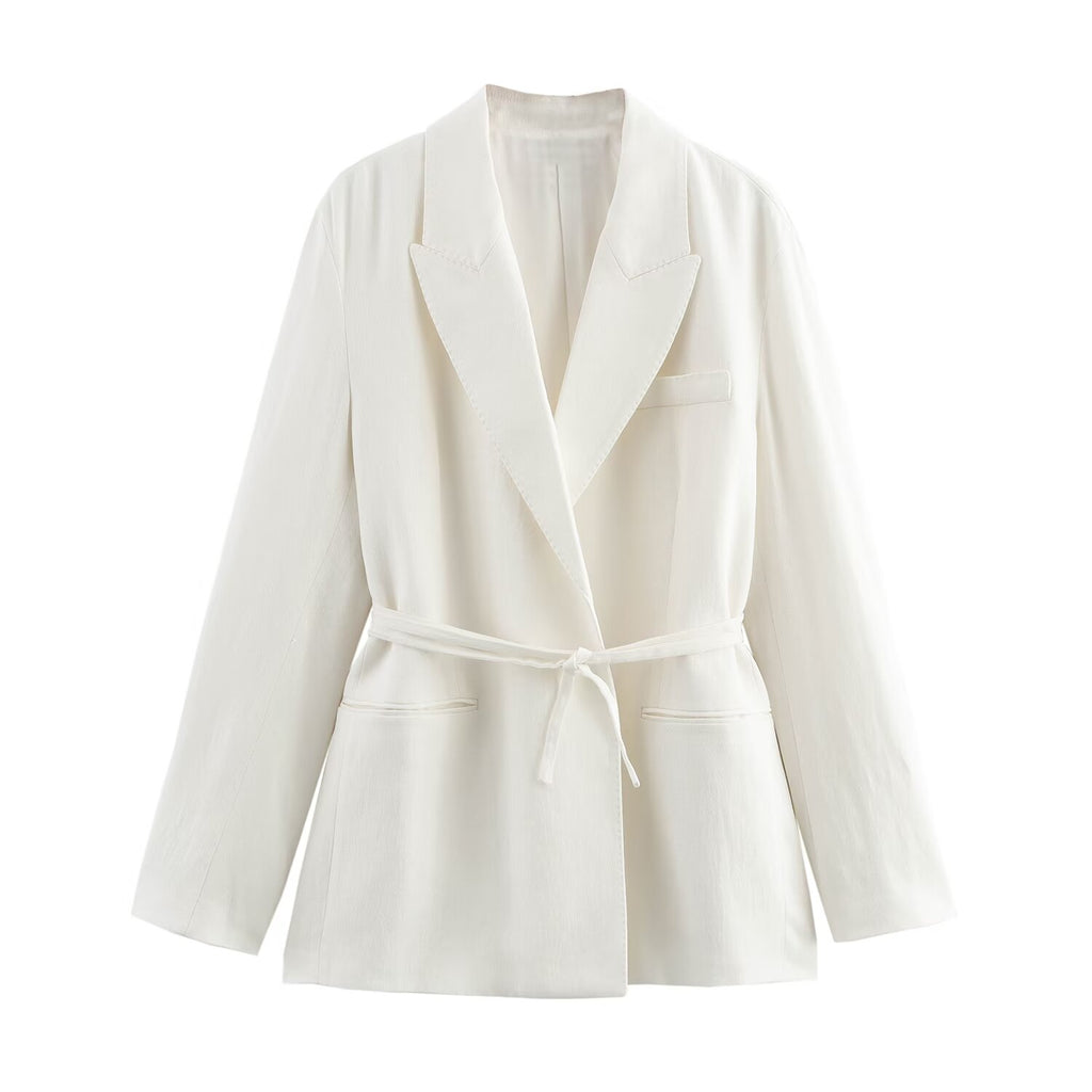 Women Spring Blended Blazer Pleated Pants Sets