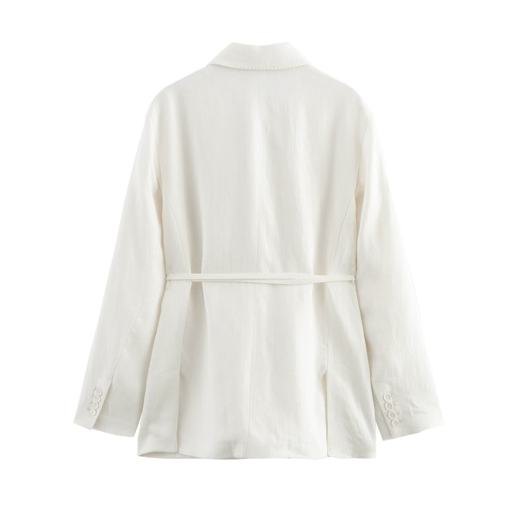Women Spring Blended Blazer Pleated Pants Sets