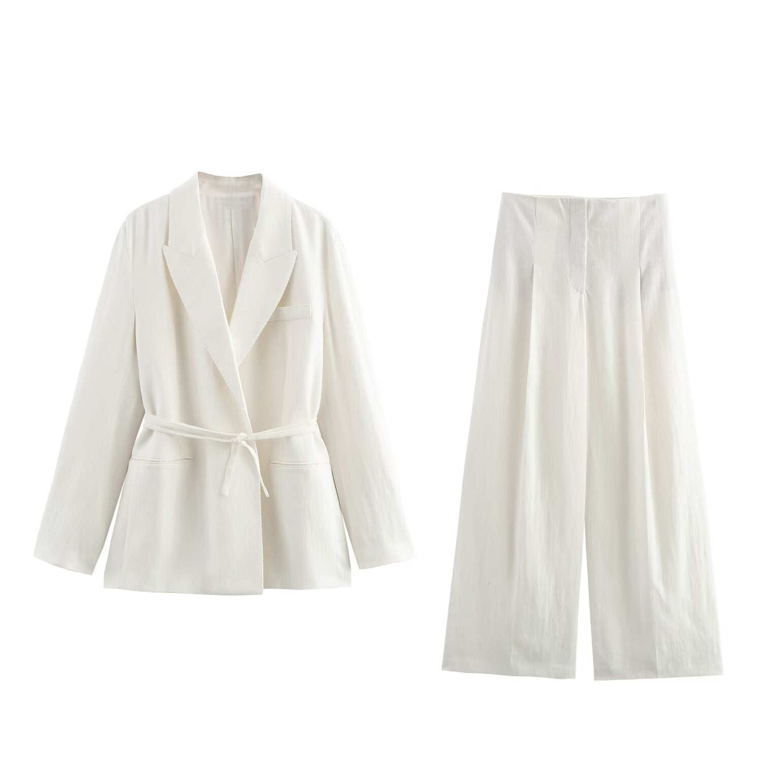 Women Spring Blended Blazer Pleated Pants Sets