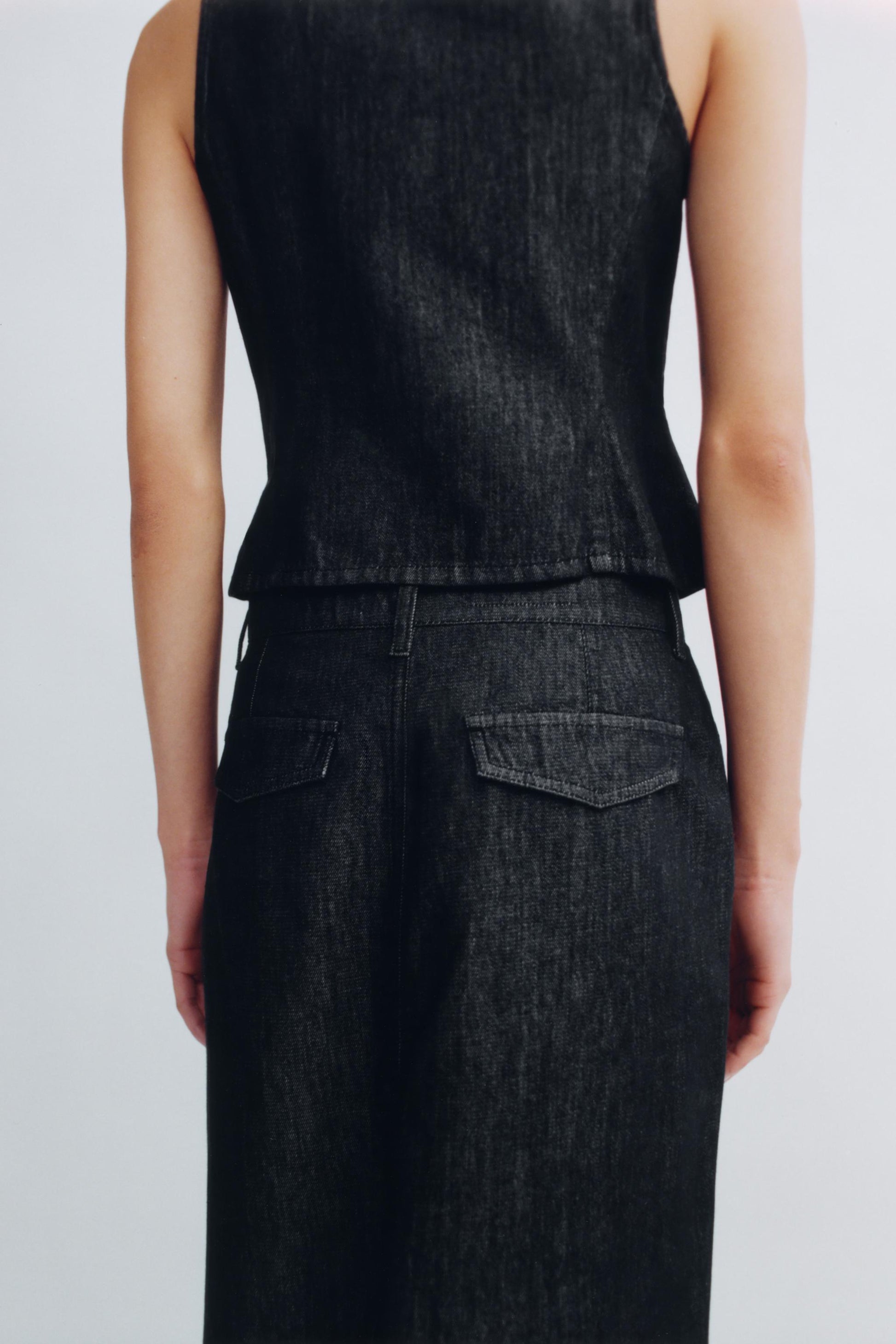 Vest Skirt Denim Sets Women Spring Sexy Retro Crew Neck Cardigan Vest High Waist Back Slit Dress
