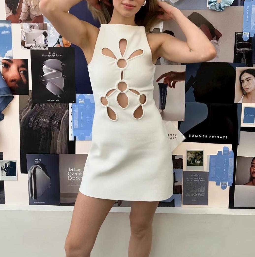Women Sexy Cutout Sleeveless round Neck Graceful Vest Dress