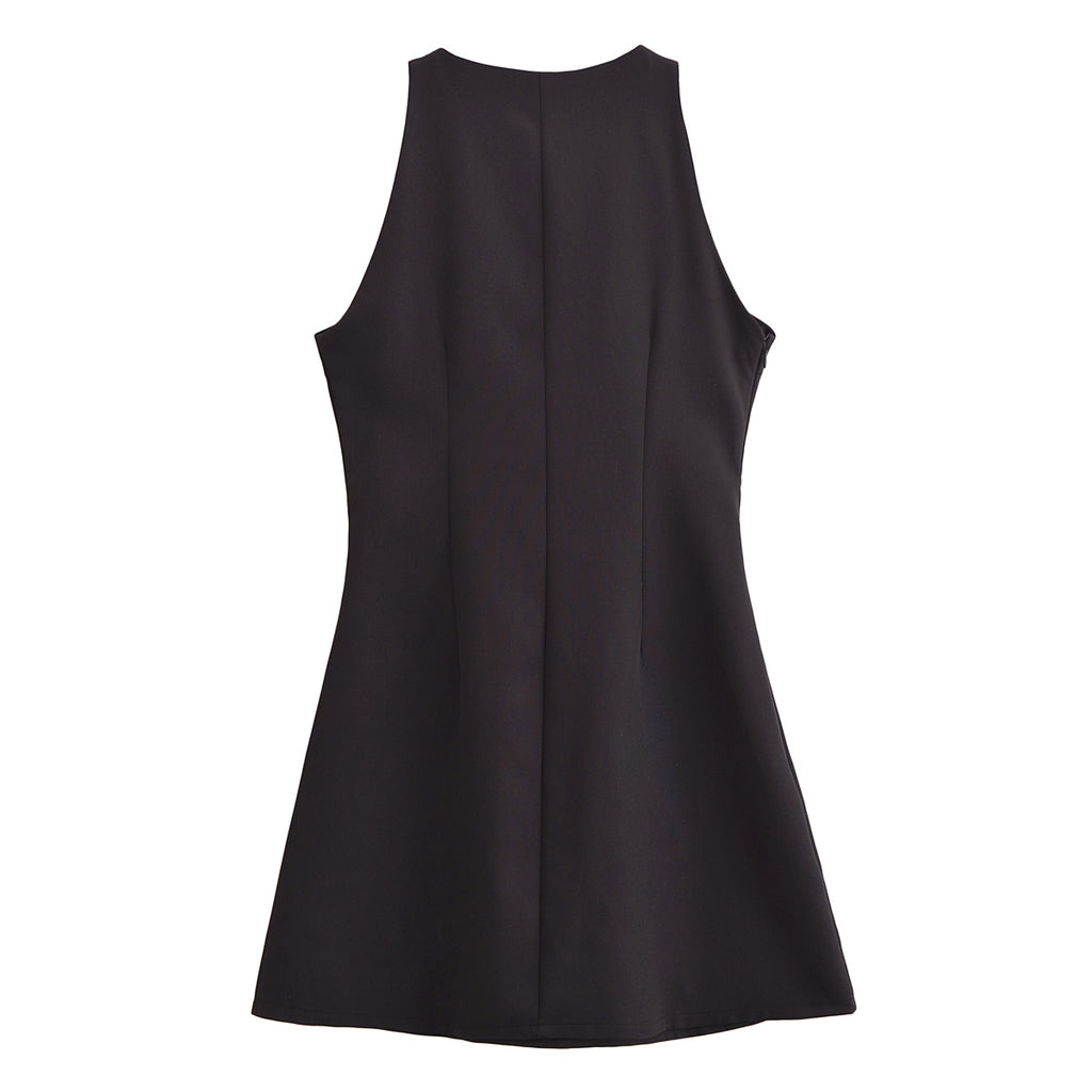 Women Sexy Cutout Sleeveless round Neck Graceful Vest Dress