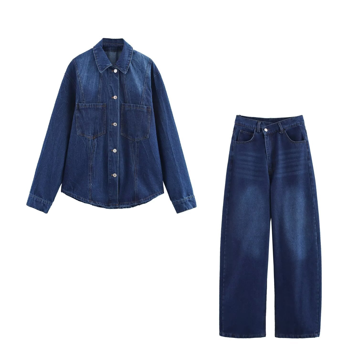 Spring Summer Women Casual Denim Shacket Pants Sets