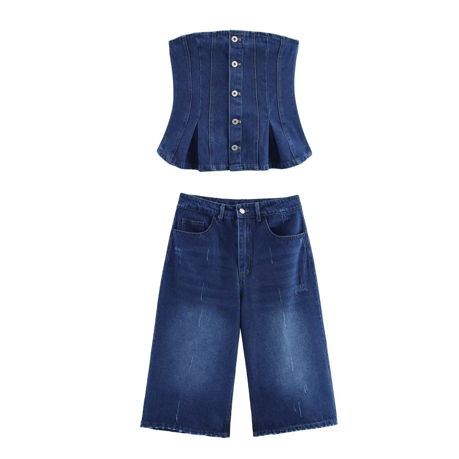 Spring Summer Women Sexy Denim Tank Top Shorts Sets