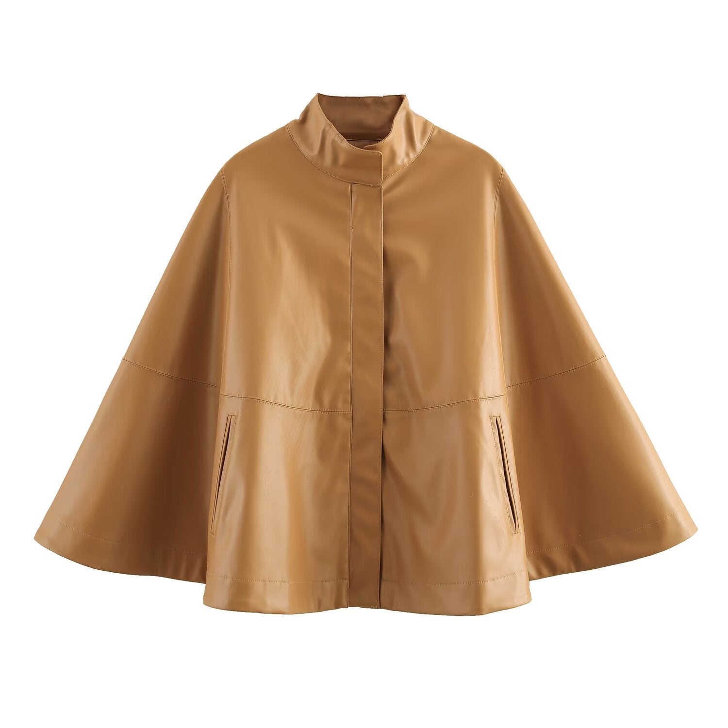 Spring Zipper Leather Short Cloak Women Leather Top Coat