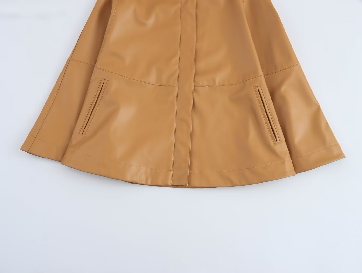 Spring Zipper Leather Short Cloak Women Leather Top Coat