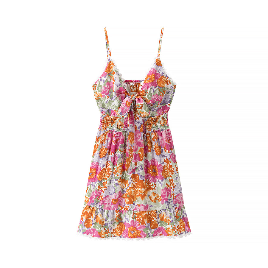 Seaside Ball Ruffled European Printed Suspender Dresses