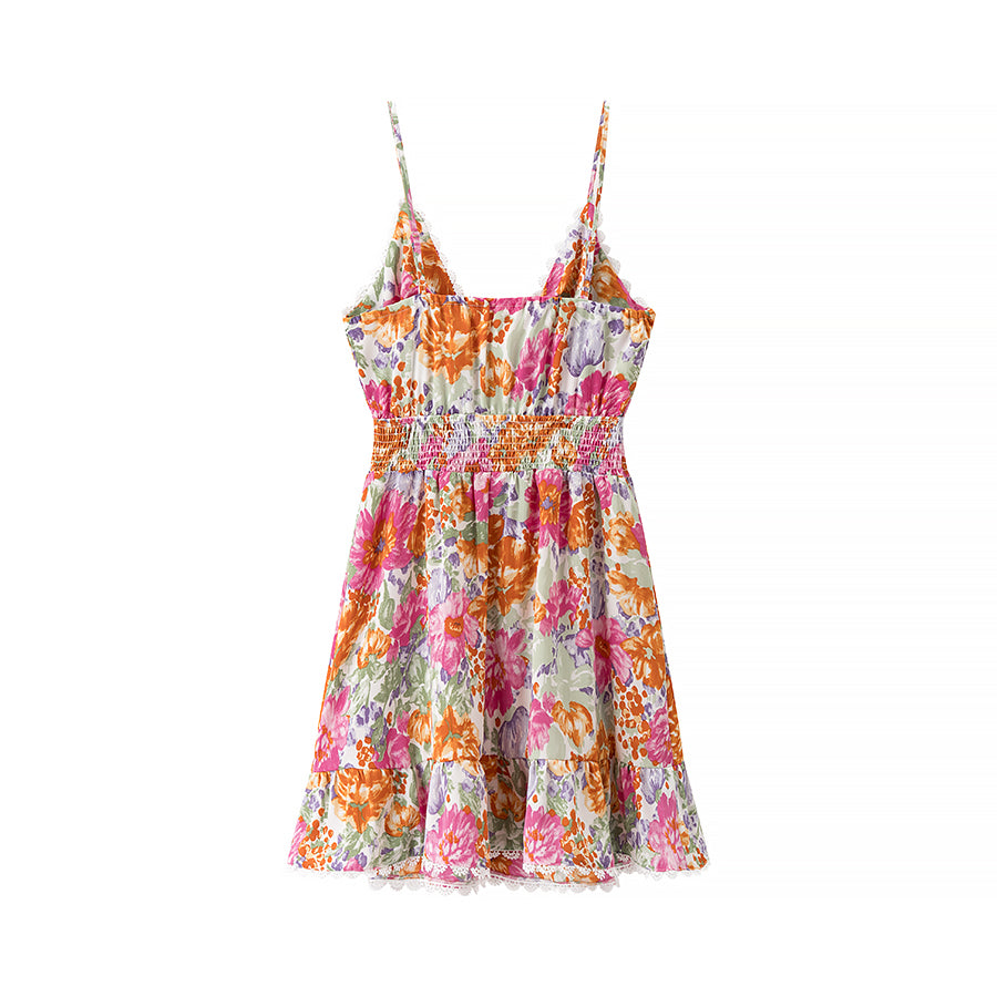 Seaside Ball Ruffled European Printed Suspender Dresses