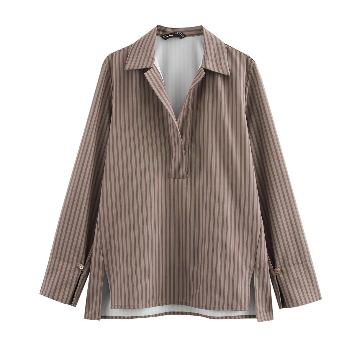 Women Clothing Spring Long Sleeve Loose Striped Shirt High Waist Wide Leg Pants