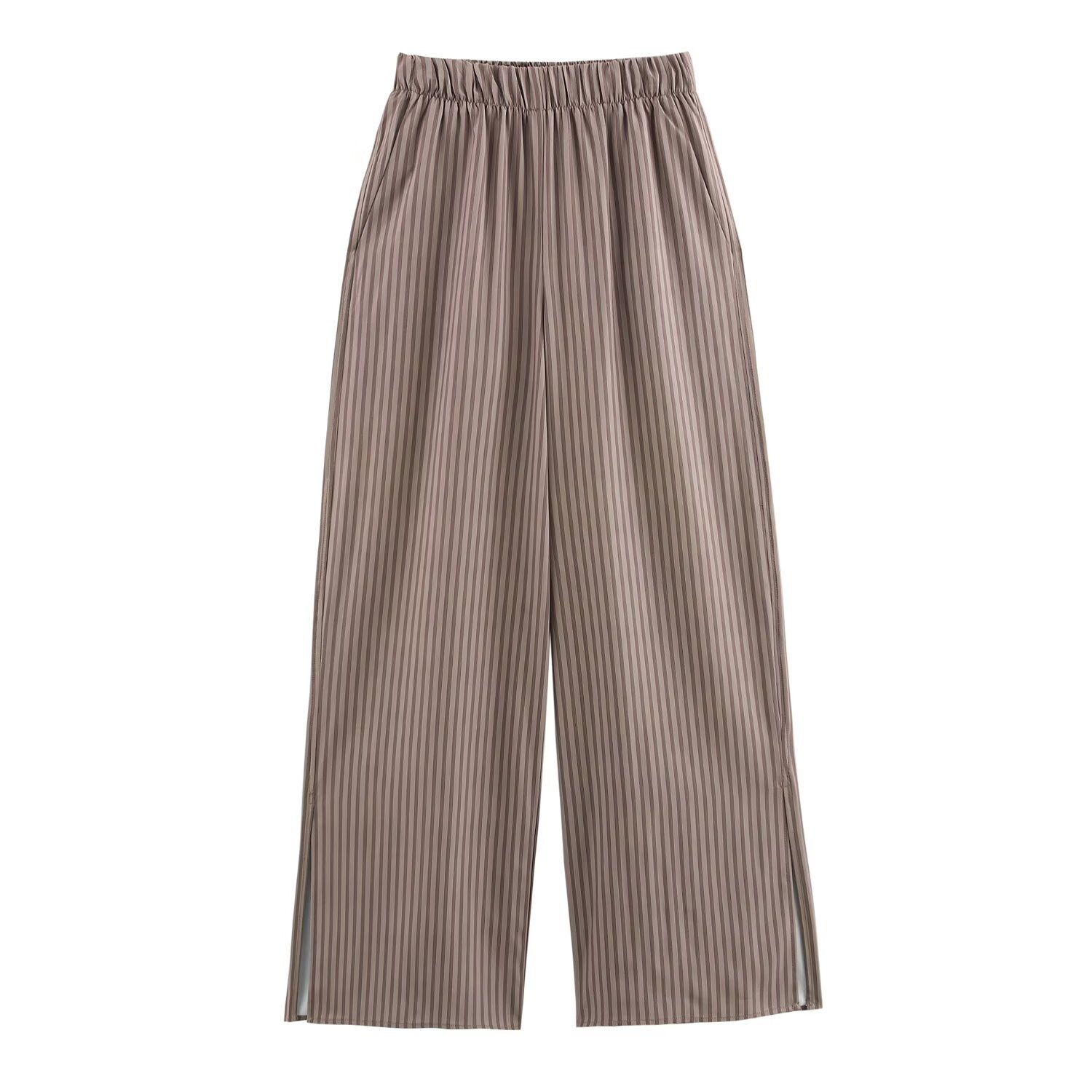 Women Clothing Spring Long Sleeve Loose Striped Shirt High Waist Wide Leg Pants