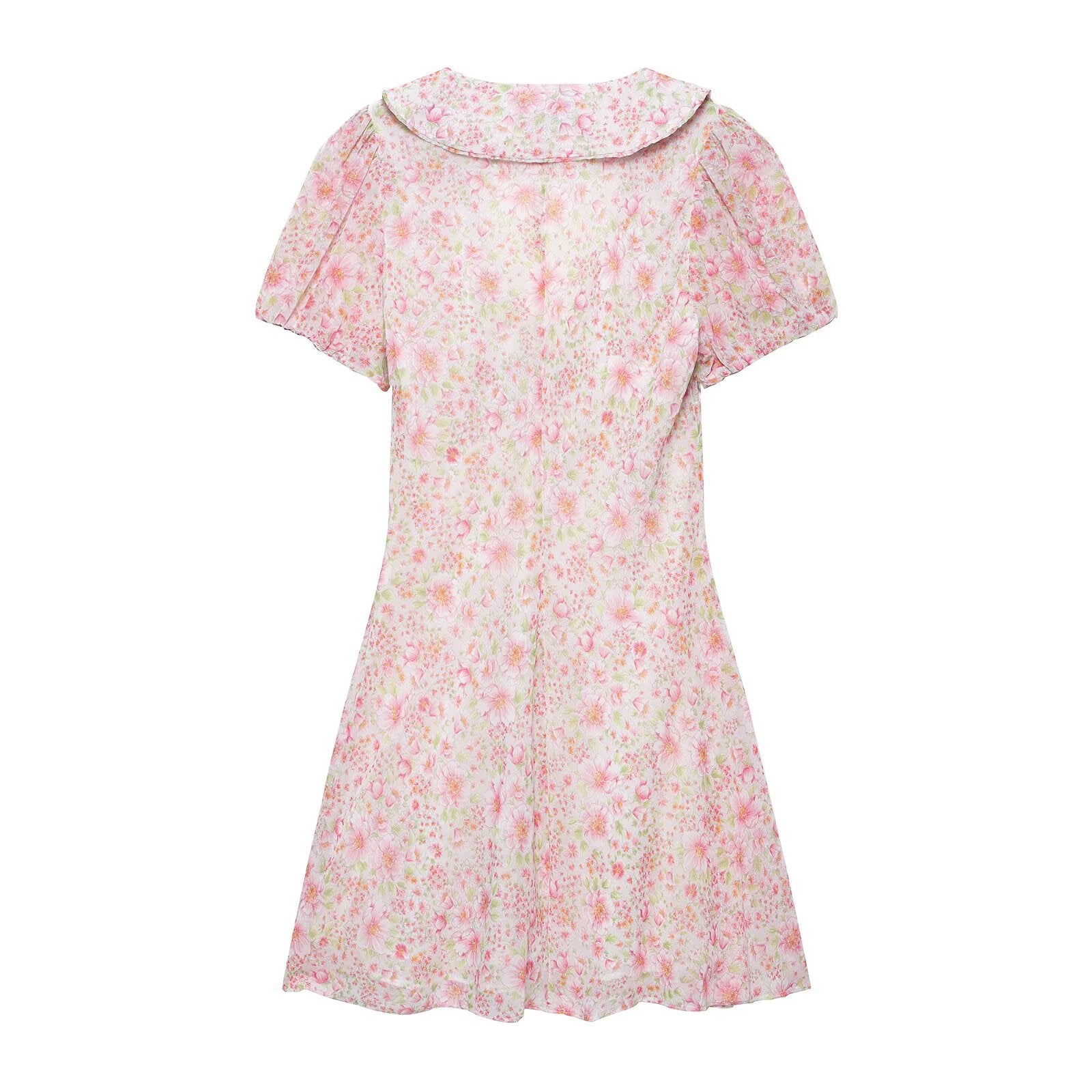 Spring Summer Women Clothing Slim Fit Sweet Simple V neck Short Sleeve Floral Print Dress