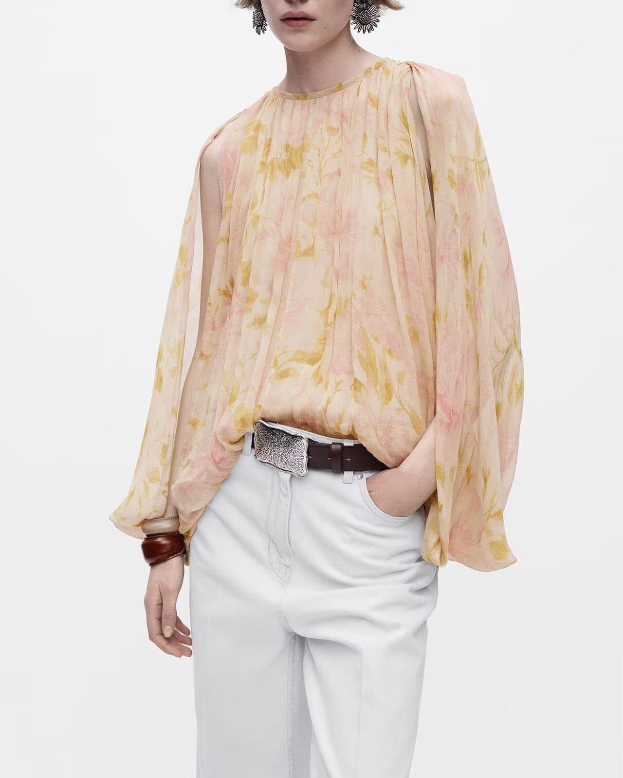 Spring Summer Women Loose Casual Laid Back round Neck Sleeveless Printed Design Shirt