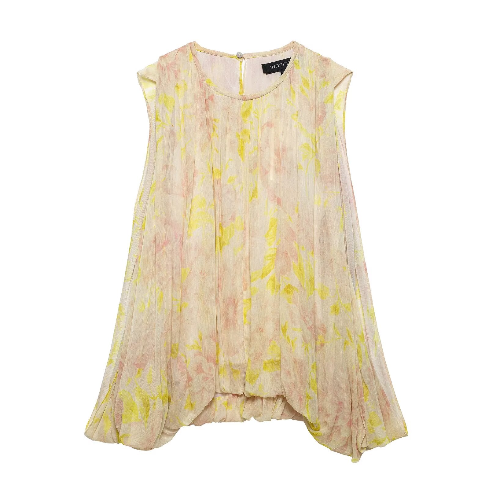 Spring Summer Women Loose Casual Laid Back round Neck Sleeveless Printed Design Shirt