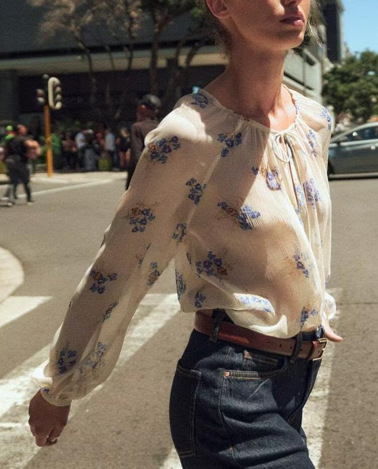 Women Floral Print Translucent Shirt