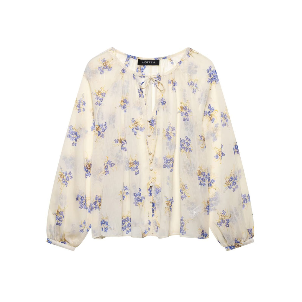 Women Floral Print Translucent Shirt