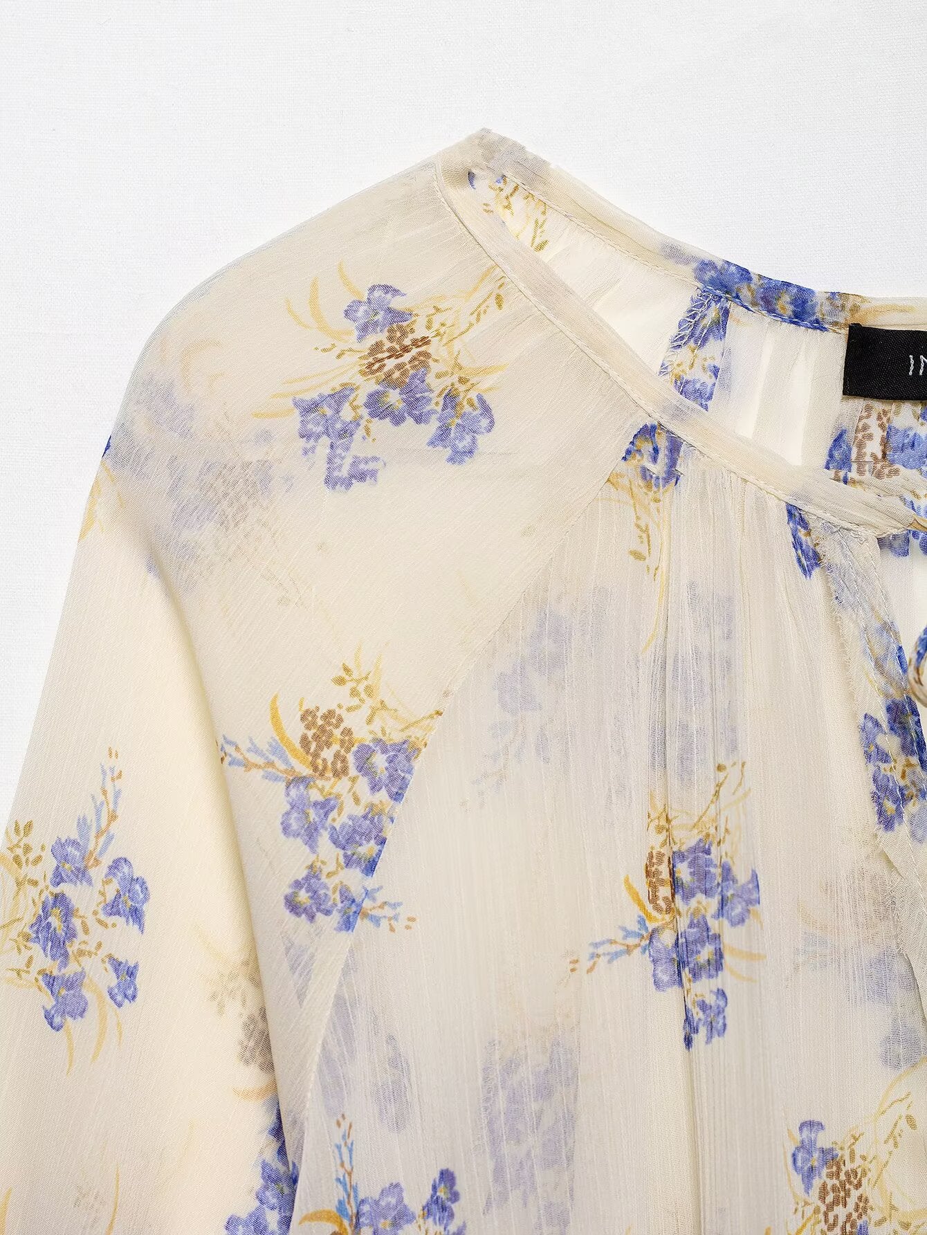 Women Floral Print Translucent Shirt