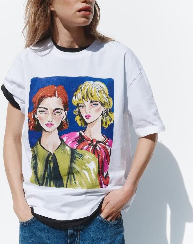 Women Printed round Neck Short Sleeve T shirt