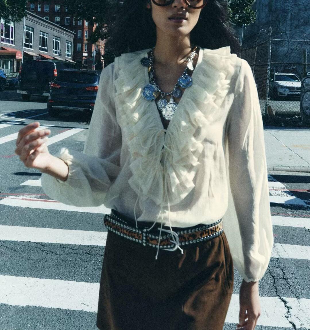 Women Clothing Casual Simple Laminated Decoration Shirt