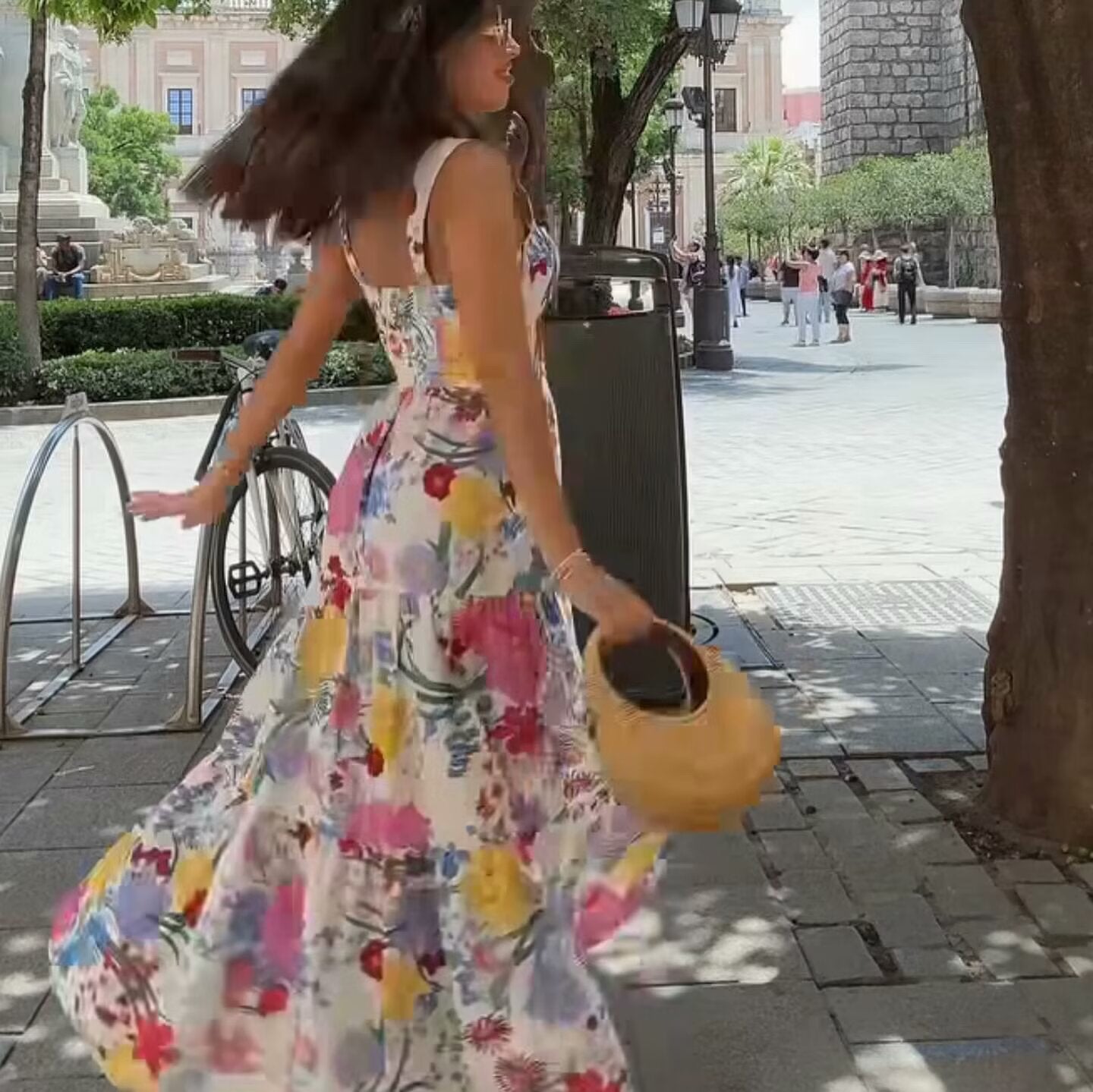 Women Summer Floral Print Slim Strap Dress