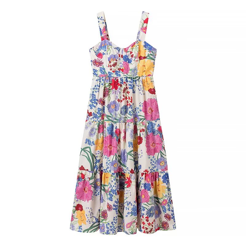 Women Summer Floral Print Slim Strap Dress