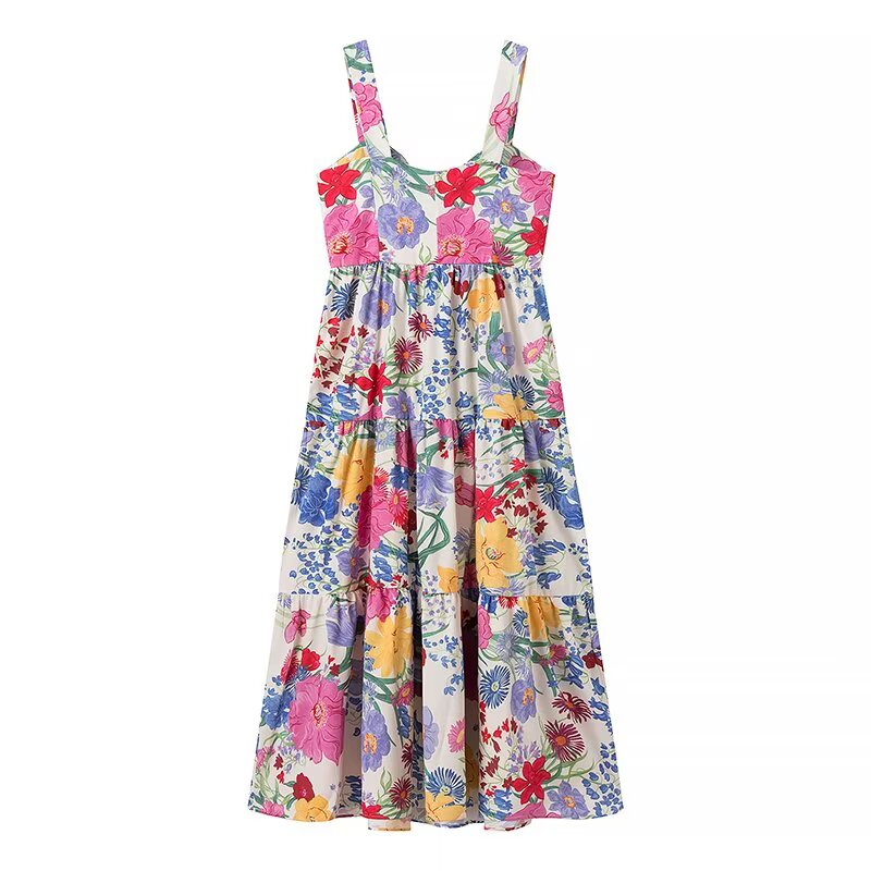 Women Summer Floral Print Slim Strap Dress