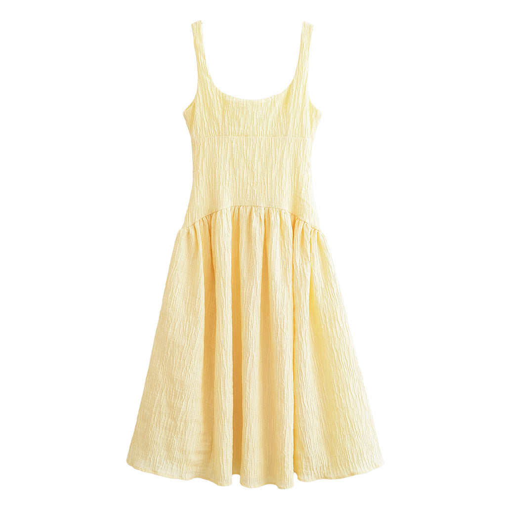 Spring Summer Women Clothing Slim Fit Sweet Simple Tree Pattern Pleated Cami Dress