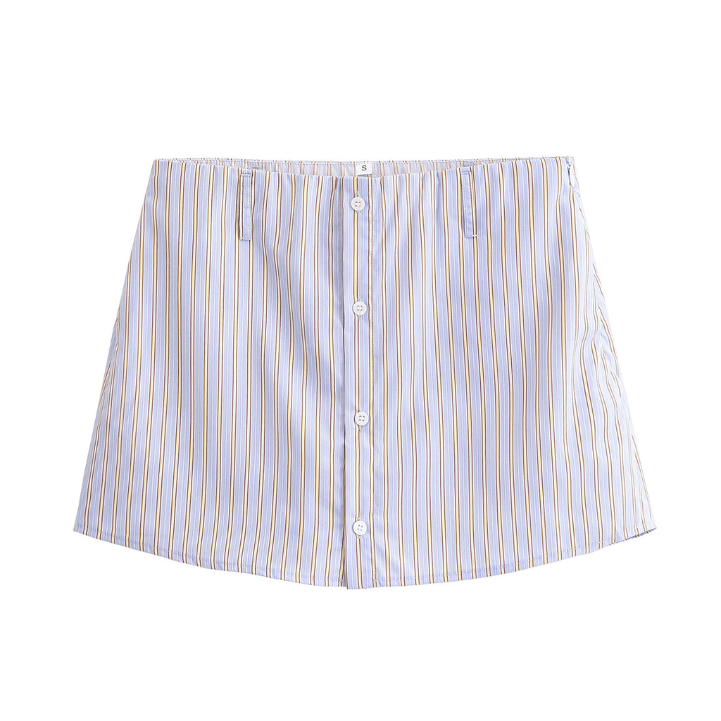 Women Clothing Summer Loose Poplin Striped Shirt Short Skirt Outfit Women