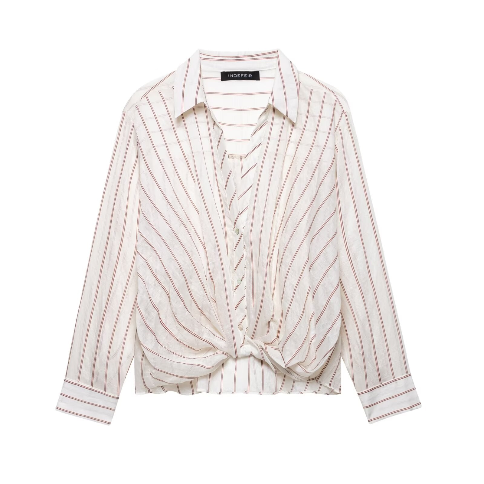 Spring Women Clothing Bow Tie Striped Shirt