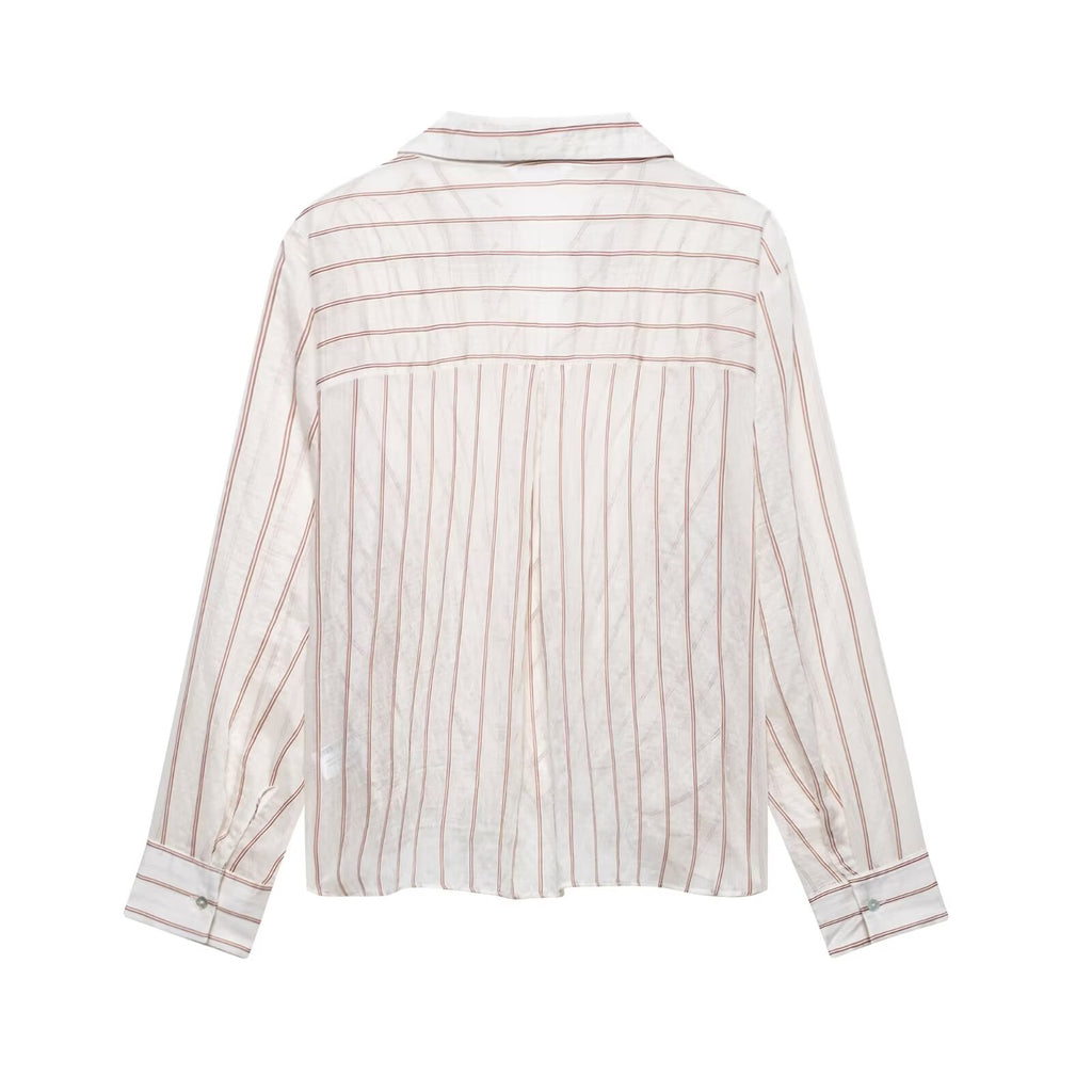 Spring Women Clothing Bow Tie Striped Shirt