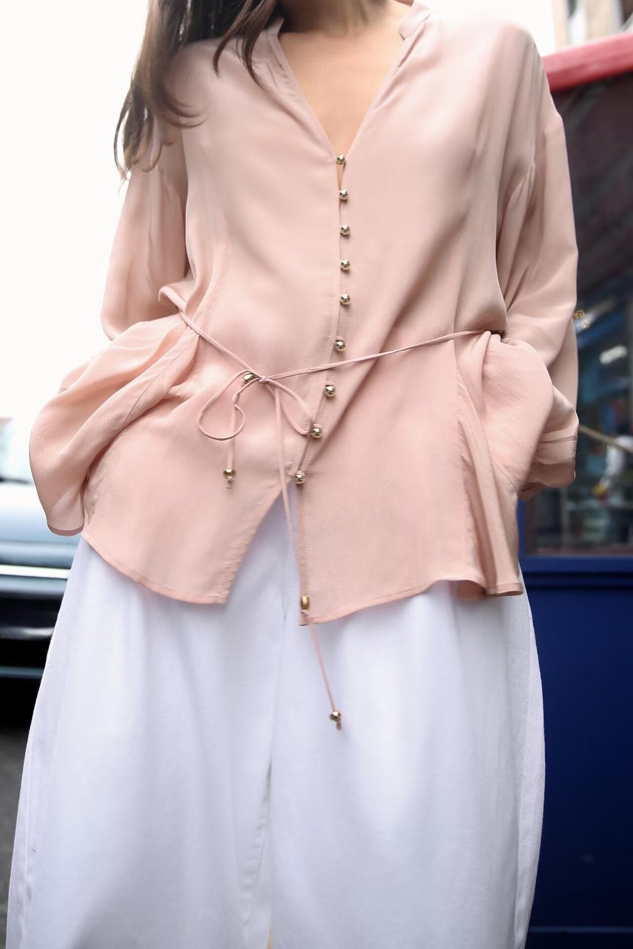 Women Clothing Thin Belt Linen Shirt