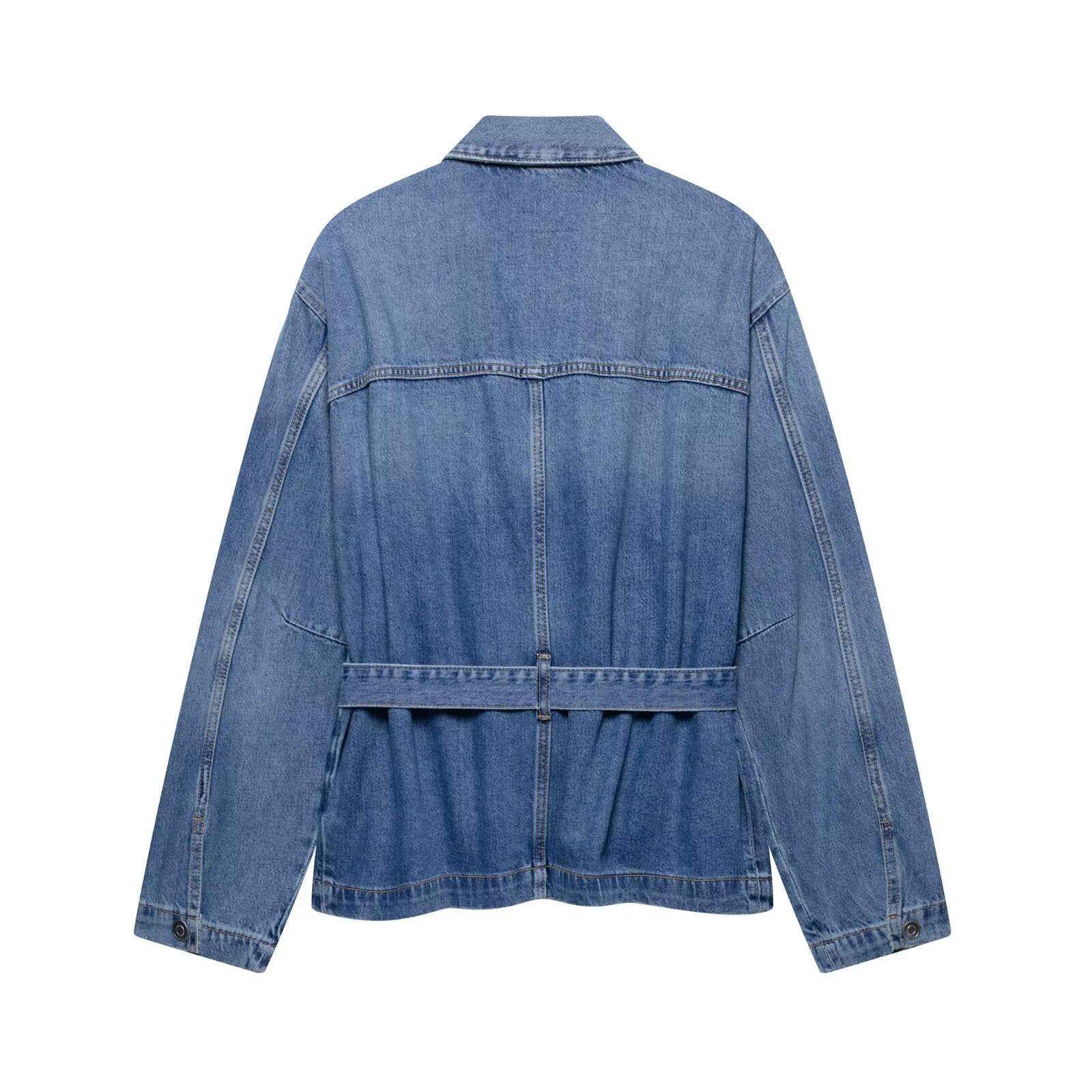 Spring Summer Women Clothing Commuting Lace up Denim Shacket