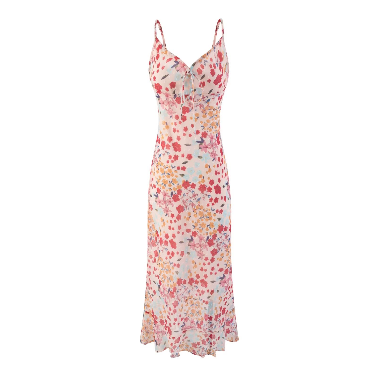 Summer Floral Print High Waist Slim Fit One Step Mid Length Dress
